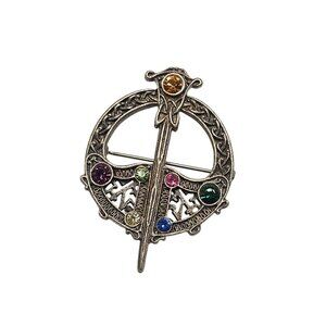 Tara Celtic Sword Vintage Inspired Brooch With Colorful Gemstone Accents 2 in